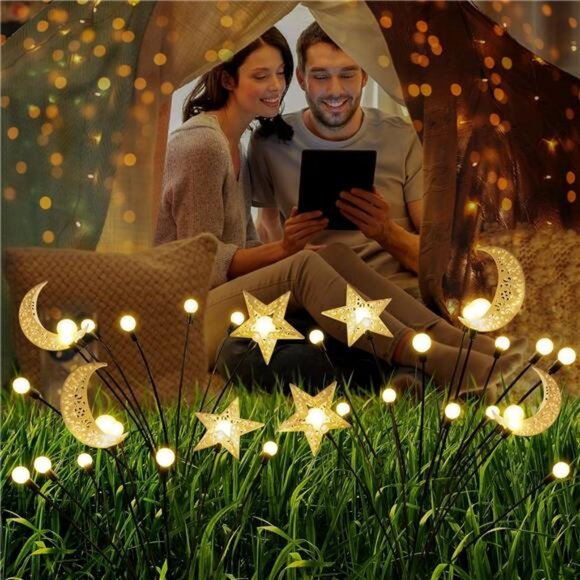 Solar Firefly Lights Outdoor Moon Star Sun Projection Stake Lights - Waterproof - Picture 5 of 7
